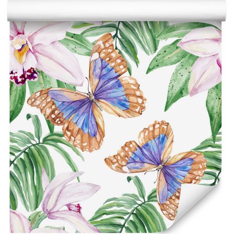 Papel pintado de mariposas, flores y hojas para salón y dormitorio, 50x1000 cm (1/5)