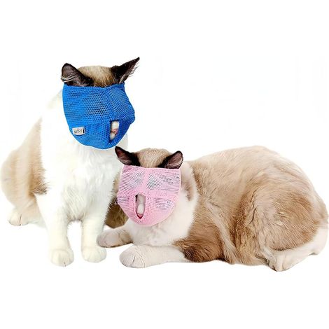 Set di 2 museruole per gatti - Accessorio per la toelettatura - Regolabile e traspirante - Anti-ingestione per uso esterno - Rosa e blu (1/4)