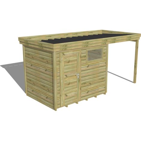 ABRI DE JARDIN bois Pin autoclave 27mm - 4,64x2,14m / 9,9m2 - Bac acier - Plancher bois (1/5)
