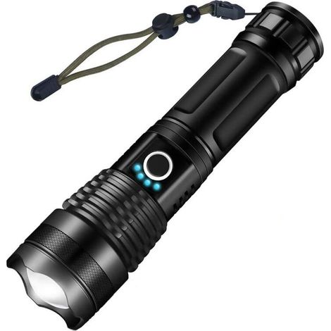 Torche Lampe de Poche, LED USB Rechargeable Ultra Puissante 3000 Lumens CREE XHP50 Lampe Torche, 5 Modes IP65 Étanche Militaire Zoomable pour Camping (18650 Pile Rechargeable Incluse) (1/5)