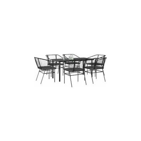 Ensemble à manger de jardin coussins 7pcs noir poly rotin verre (1/5)