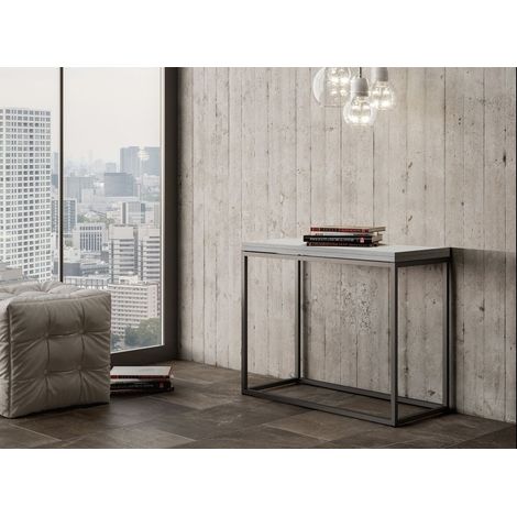 Console extensible frêne blanc et pieds métal anthracite 4 personnes 45 à 90 cm Noro (1/5)