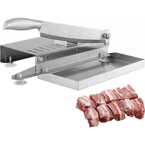 Trancheuse à viande en acier inoxydable - Trancheuse manuelle pour os avec plateau d'alimentation - Trancheuse/hachoir pour poulet, canard, poisson et côtes - Argent (1/5)