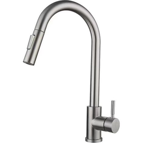 Robinet de cuisine pivotant à 360° avec douchette extractible, mitigeur haute pression en acier inoxydable et nickel brossé. (1/5)