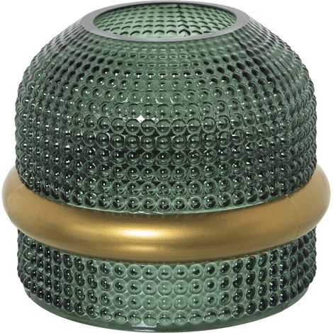 Vase de Table en Verre Vert et Cerceau en Or 17 x 15 cm, Bouche 7,5 cm