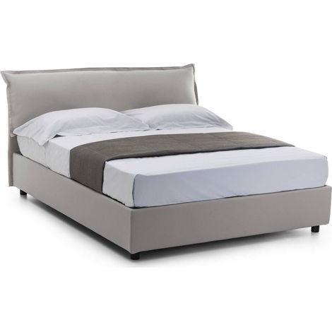 Talamo Italia Letto matrimoniale Clodovea, Letto contenitore sfoderabile con testiera e giroletto contenitore imbottiti, 100% Made in Italy, con materasso 160x190 Cm incluso, Grigio, con imballo rinfo