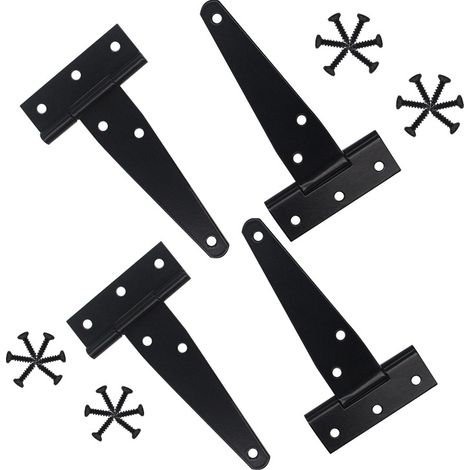(4 Zoll) Gartentorscharniere, 4 Stück T-Torscharniere, Klappscharnier mit Schrauben, Schuppentorscharniere (T) (1/4)