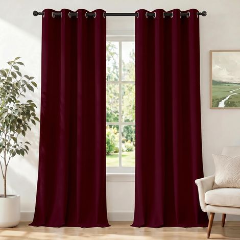 Rideau Occultant Thermique Court Bordeaux 2 Panneaux 132 × 46 cm, Séparation Anti-UV pour Chambre et Maison, Rideaux Modernes pour Fenêtre (1/5)