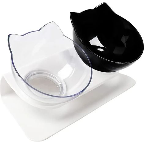 Comedero para gatos inclinado 15°, comedero para gatos anti-vómitos con soporte, tazón de comida para gatos de plástico transparente de doble capa (1/5)