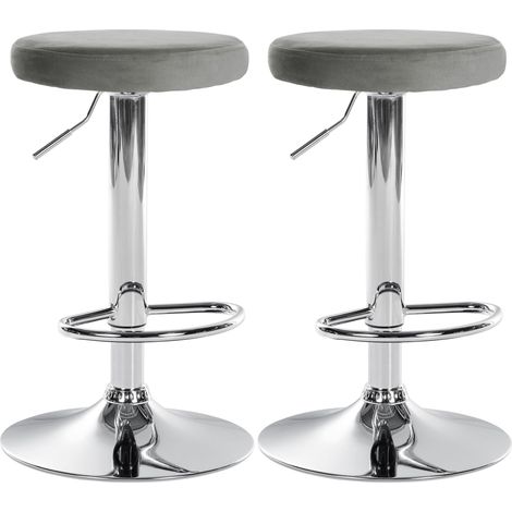 Set di 2 sgabelli da bar con seduta in tessuto di velluto grigio e struttura in metallo cromato TDB10715