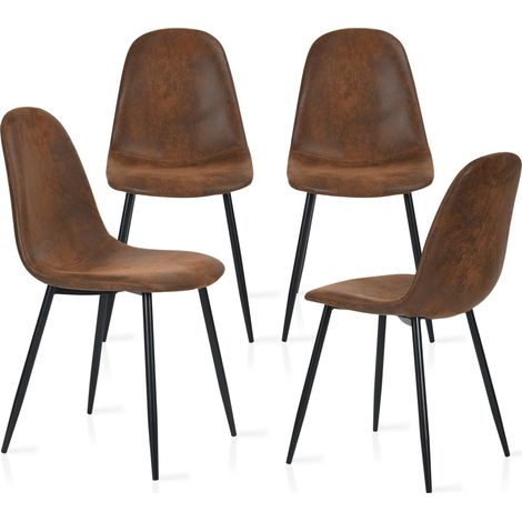 Lot de 4 chaises de salle à manger Scandinave Fauteuil Salon Cuisine Pied Métal Noir Rétro Vintage en suédine Marron (1/5)