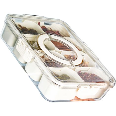 Boîte de rangement en plastique à compartiments multiples pour réfrigérateur, idéale pour les raviolis, les légumes, les fruits et les épices. Grand format (8 compartiments). (1/5)