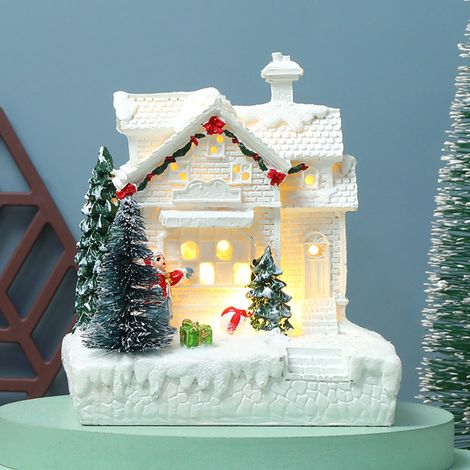 Weiße, beleuchtete Weihnachtsdekoration, warmes, beleuchtetes Häuschen im europäischen Stil, Tischdekoration (im Karton, 1 Stück), kleines, weißes, beleuchtetes Haus, Modell D (1/5)