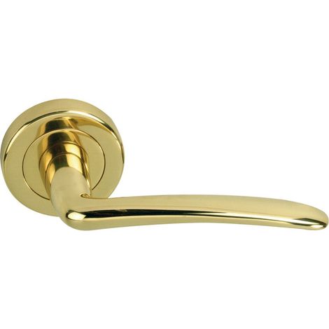 Manilla puerta aluminio latonado brillo roseta redonda 52mm modelo 661 (1/5)