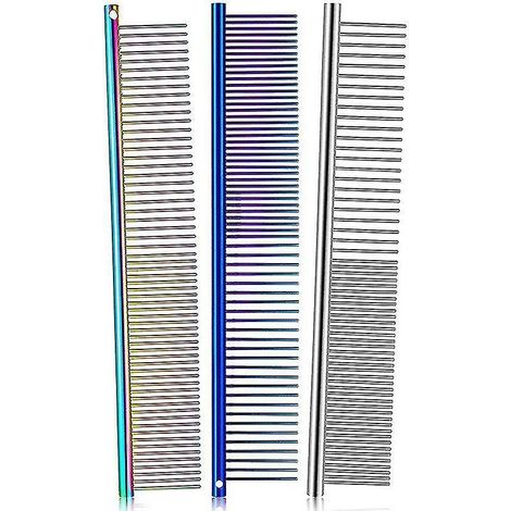 Lot de 3 peignes en acier pour animaux de compagnie, peigne de toilettage multicolore pour chien avec dents en acier inoxydable pour retirer les poils (1/5)
