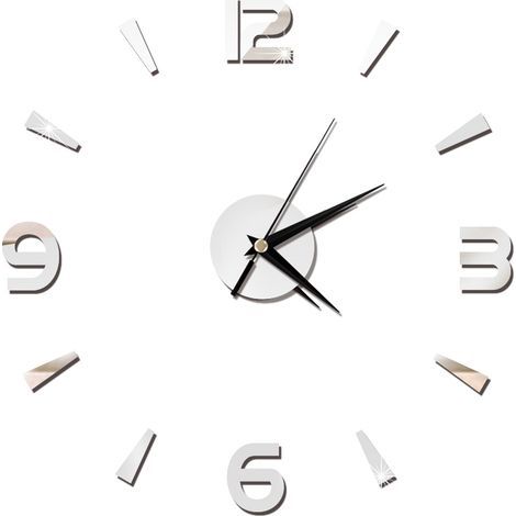 Horloge murale autocollant 1mm acrylique miroir montre décor bricolage mur moderne maison bureau chambre décor (argent) (1/5)