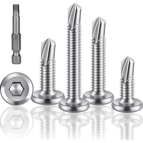 Lot de 120 vis autotaraudeuses en acier inoxydable - 5,5 x 25 mm - Vis à tête plate à six pans creux - Vis auto-taraudeuses - Pour métal, bois, plastique - Avec entraînement à six pans creux (1/5)