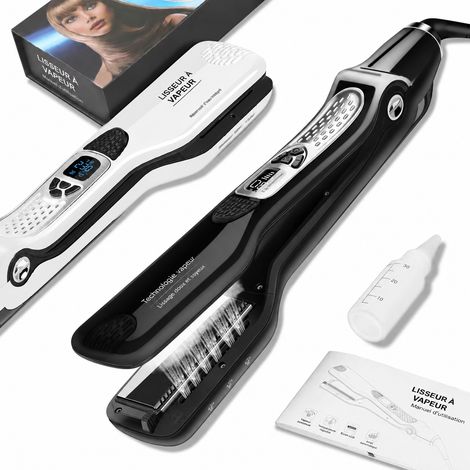 Fer à lisser à vapeur plaques larges noir prise EU 220V 5 températures noir 220v 37 × 12,5 × 6,5 cm 1,1 kg – Livraison gratuite (1/5)