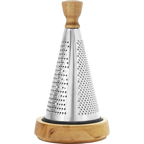 Rallador de cocina de acero inoxidable de alta calidad - Con cuenco de madera y diseño antideslizante - Estilo cónico vintage para queso parmesano, verduras y frutas 27 14,5 cm (1/5)