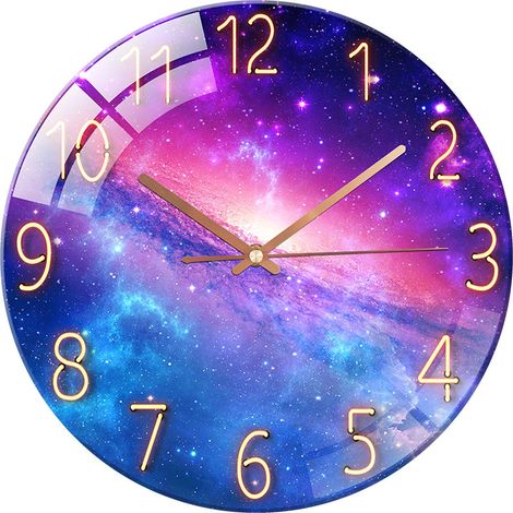 Horloge Murale Verre Voie lactée, Silencieuse Pendule Murale Violet Moderne Design Créative, Originale sans Tic-tac Déco pour Salon Chambre Bureau (1/5)