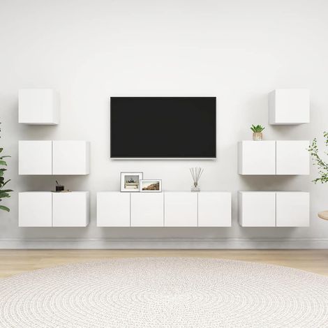 Ensemble de meuble TV 8 pcs pour Salon - Armoire TV Blanc Aggloméré BV385997 - BonneVie (1/5)