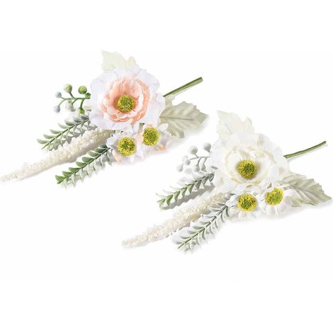 Mazzolini di peonie pick / chiudipacco con margherite e bacche artificiali, set da 18 pezzi, cm 14,5 H (con gambo21)