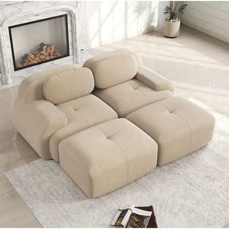 Modulares Ecksofa (208x178x70 cm), rahmenlos, ohne Montage, 32D-Schaum, Cordstoff, Beige (1/5)