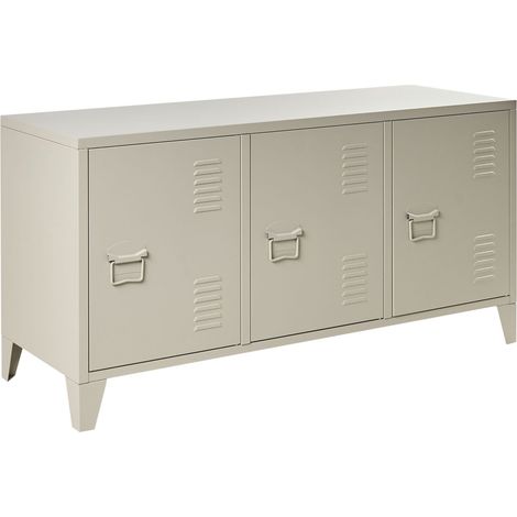 Credenza in metallo beige 120 x 40 cm 3 ante mensole regolabili passacavi Cardiff