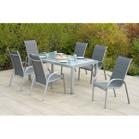 Amalfi Set 7tlg 6 Sessel Tisch 190x00cm Alu/Textil