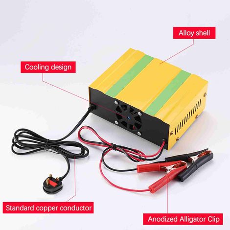 Cargador de baterías inteligente de 12V/24V con pantalla digital para baterías de coche y motocicleta (enchufe británico).