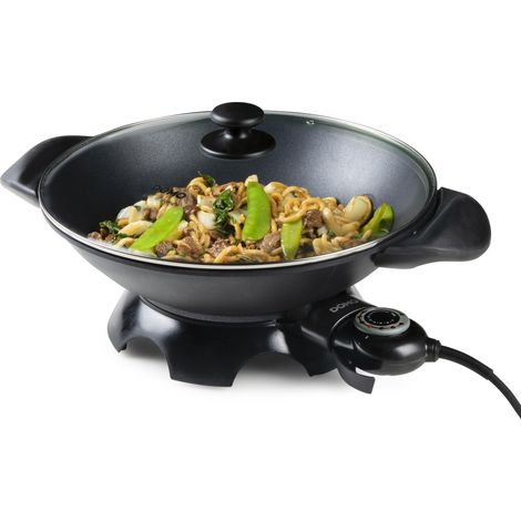 Wok électrique - Couvercle en verre inclus - 5 L - 2200 W - Noir (1/5)
