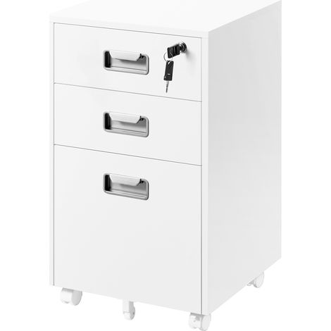 Homevive Cajonera de Oficina con Ruedas Armario Archivador Móvil Cajonera Escritorio con 3 Cajones para Formato A4/Carta 40×40×66,5 cm Blanco