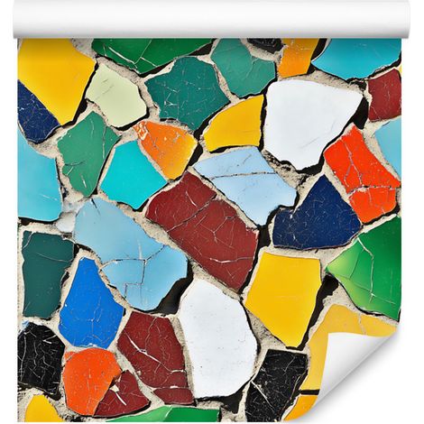Papier peint mosaïque coloré turquoise et rouge pour le salon et la chambre 50x1000 cm (1/5)