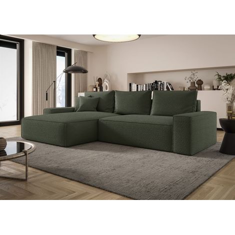 Ecksofa Schlafsofa Sofa WALKEN Stoff Quelle Moosgrün Ottomane Links (1/4)