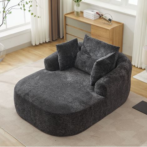 Chaise longue convertibile in velluto a coste nero con cuscini, OKWISH (1/5)