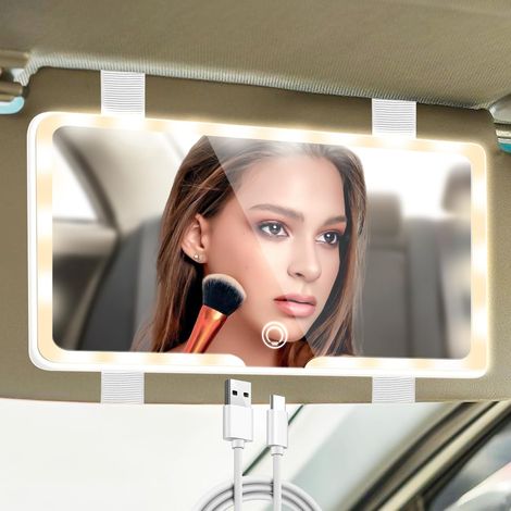 Miroir cosmétique de voiture - Pare-soleil LED - Avec 3 modes d'éclairage - Portable - Intérieur avec lumière - Universel - Pour rétroviseur de siège (1/5)
