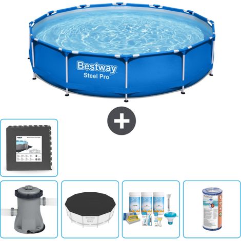 Piscine Bestway Ronde Steel Pro - 366 x 76 cm - Bleue - Comprend des Accessoires CB13 (1/5)