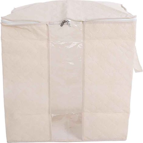 Sac de rangement pliable anti-poussière pour couette, couverture, vêtements et jouets, à glisser sous le lit (beige) (1/5)