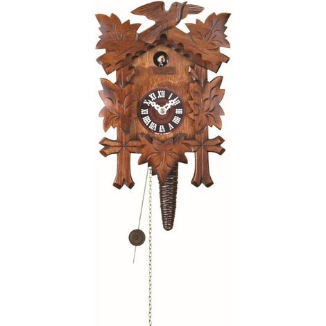 1 horloge coucou, mouvement 1 jour, 5 feuilles, cadran noyer, oiseau plastique, appel quart d'heure (1/2)