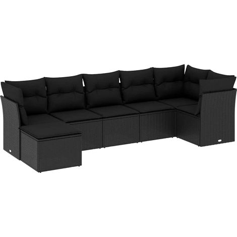 Seduta da esterno - vidaXL Set Divani da Giardino con Cuscini 7pz Nero Polyrattan - Cuscino sfoderabile (1/5)