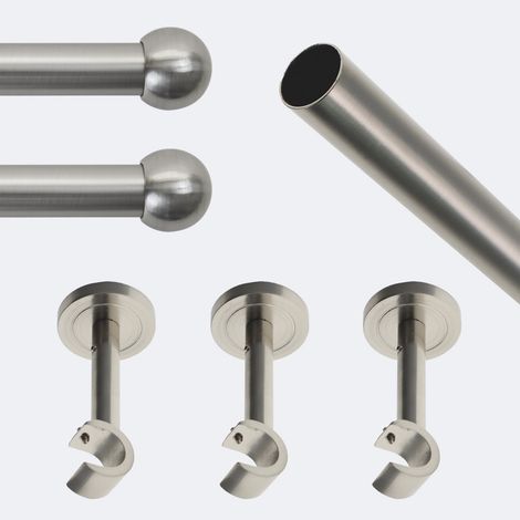 Kit de tringle à rideaux Nickel Mat 250cm Diam.20mm Embout Boule - Fixation Mur - Boulet (1/3)
