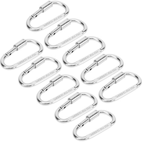 10 robuste D-Ring-Karabiner, federbelastete Aluminium-Hakenkarabiner, geeignet zum Klettern und Campen. (1/4)