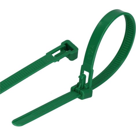 Lot de 100 serre-câbles réutilisables (7,6 mm x 250 mm, vert) (1/5)