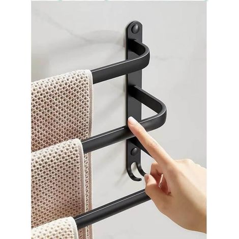 Porte Serviette Murale Salle de Bain, Porte Serviette sur Pied Accessoire, sans Percages Noir (1/4)