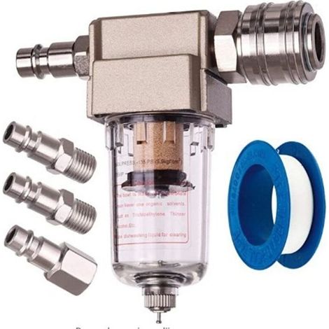 Filtre à air comprimé 1/4' – Séparateur d'eau et d'huile – Raccord rapide pour compresseur – Filtration 0,04 mm (1/5)