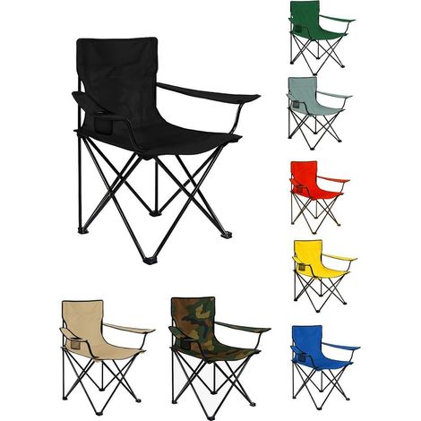JARDIN202 - Silla de Camping Plegable de Acero con Reposabrazos y Funda con Asas- 80x80x50 cm, Resistente al Agua - Ideal para Exterior Pack 2 uds (Negra)