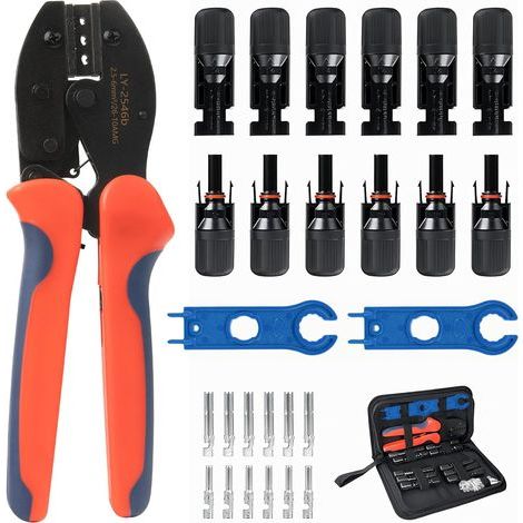 Solar Crimping Tool Kit for 25/4/6mm² PV Cable, 6 Pairs of Male/Female Solar Connectors, 1 Crimping Tool, 2 Wrenches for Photovoltaic Cable Connections (1/5)