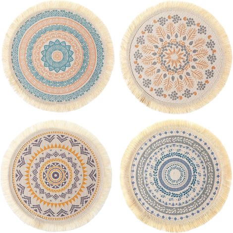 de 4 sets de table ronds tissés avec pompons résistants à la (1/5)