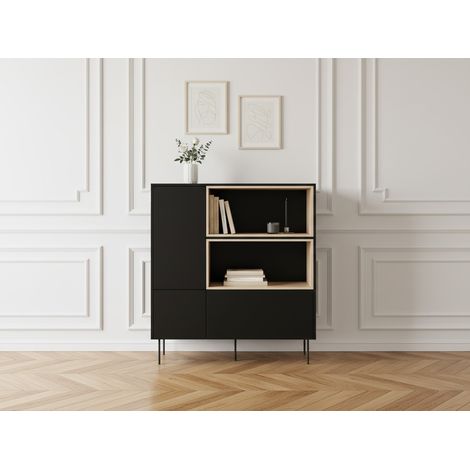 BOBOCHIC - Buffet haut 2 portes 120 cm ATLAS avec niches Noir (1/5)