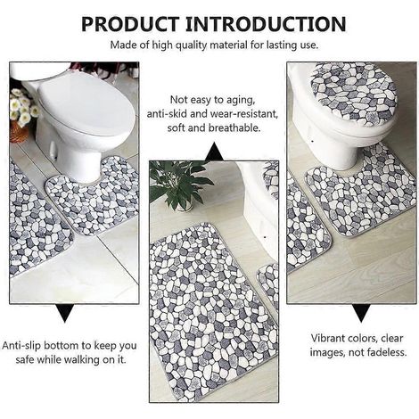 Ensemble tapis de bain et housse de siège de toilette, comprenant 3 tapis antidérapants en polaire corail, sûrs et hygiéniques. (1/5)
